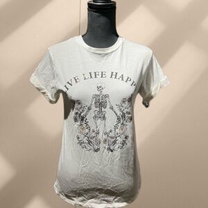 Live Life Happy Skeleton T-Shirt Gray XS